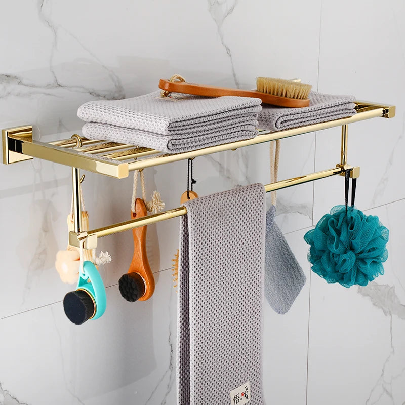 ensemble porte serviettes moderne salle bain doré fixations vis crochets serviettes