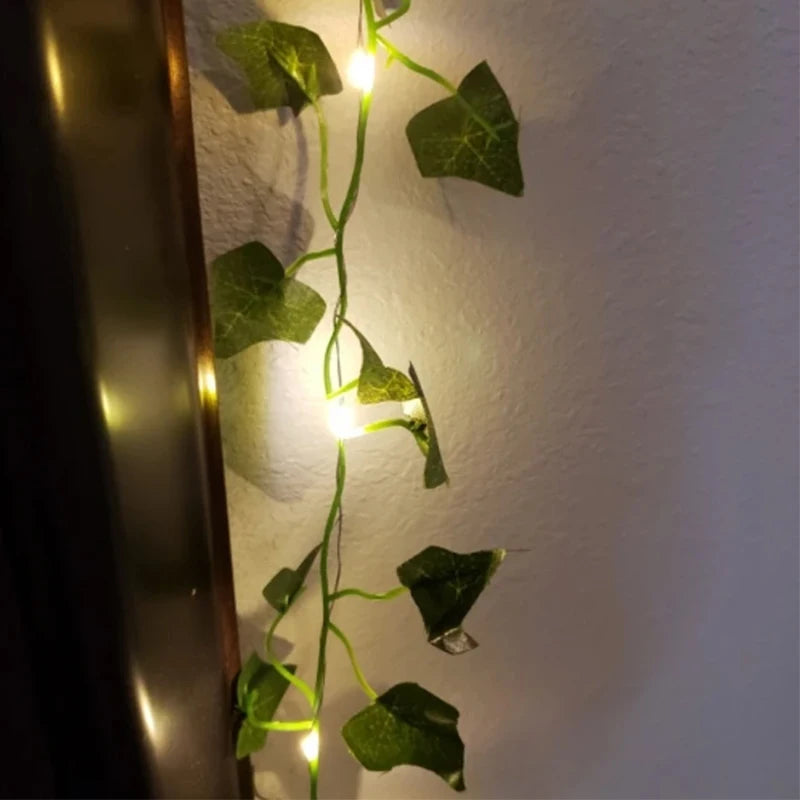 guirlande lumineuse led feuilles vertes lumières blanches noël moderne 2m batterie 2aa 3aa