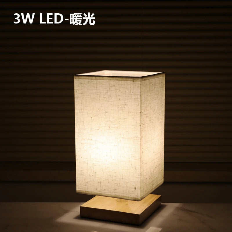 Détail de la veilleuse LED carrée avec matériaux verre et bois finition élégante