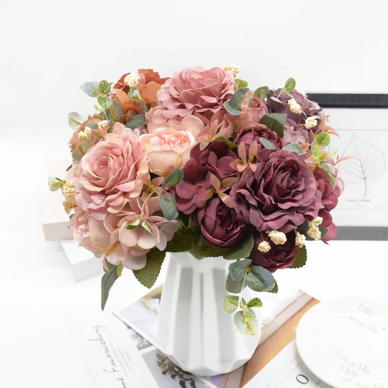 bouquet fleurs artificielles rose classique decoration maison mariageextérieur