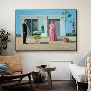 peinture huile moderne couple maison sculptures cadre bois chambre décoration contemporaineintérieur