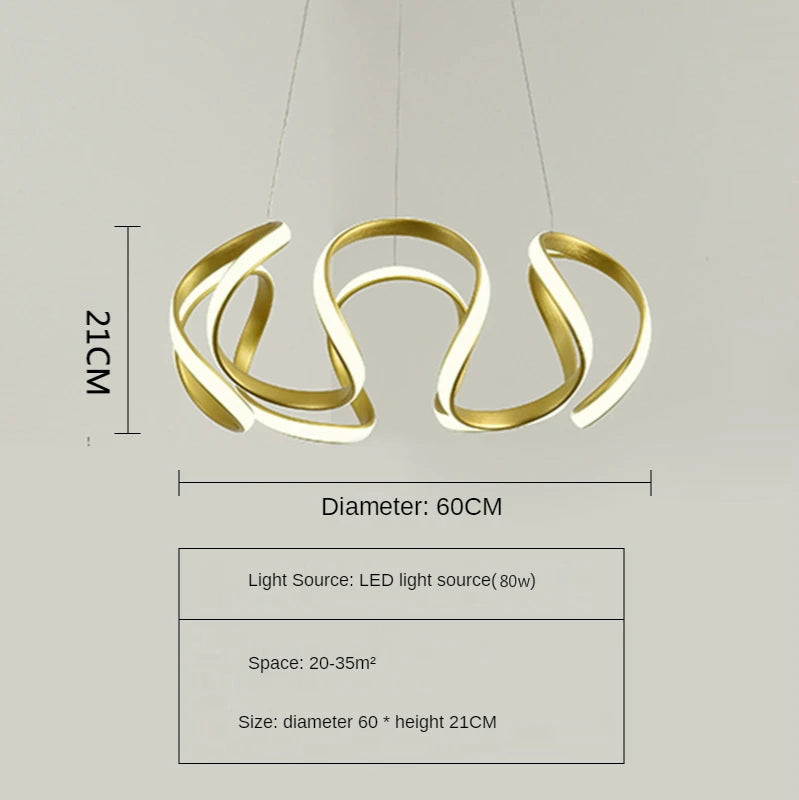 suspension lumineuse or blanc spirales élégante contemporaine plafonnier chaînes LED moderne