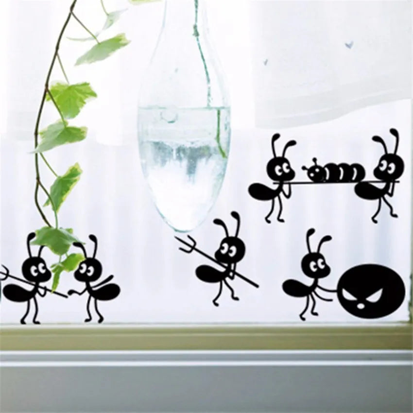 autocollant mural dessin animé fourmis noires silhouettes insectes objets chambre enfants decoration maison
