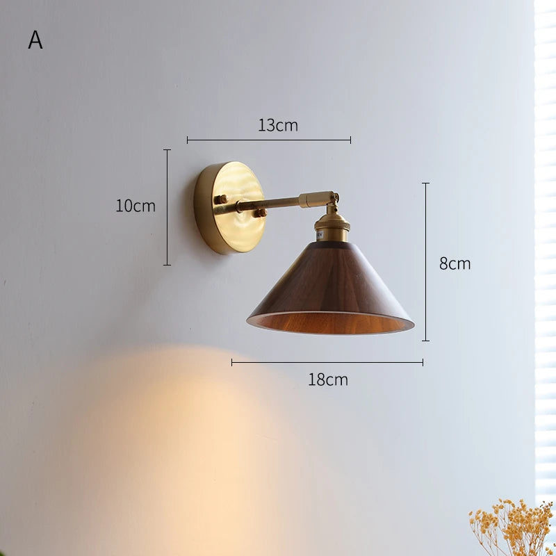 lampe murale industrielle moderne or marron foncé conique réglable bois ampoule led fixée sans