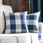 housse coussin carreaux géométriques bleu marine blanc rustique décontracté salon chambre voiture 45x45cm