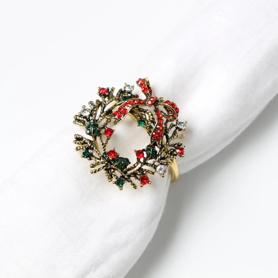 anneaux serviette or rouge vert noël père noël renne voiture cloche festive decorative mariage