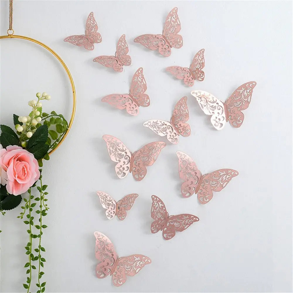 décoration murale papillons adhésifs or rose pâle modernes 12 pièces perforés élégants chambre salon