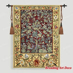 tapisserie murale coton art nouveau floral arbres feuillage oiseau bleu foncé vert beige