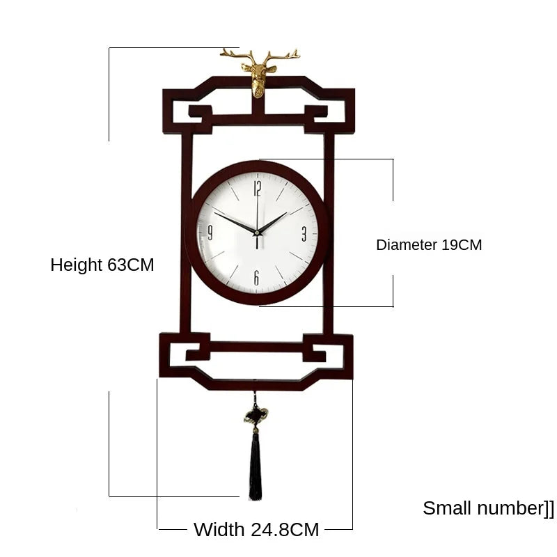 horloge murale bois chinois cadres dorés marron motif géométrique aiguilles dorées classique