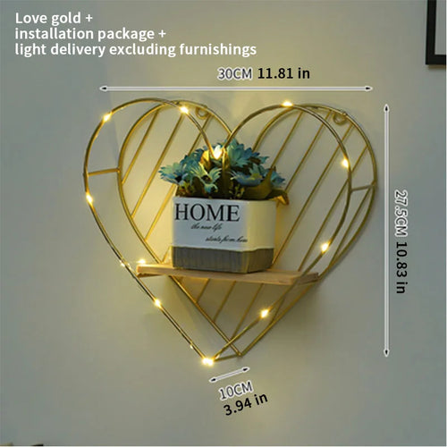 étagère murale décorative dorée vintage motifs floraux animaux guirlande lumineuse