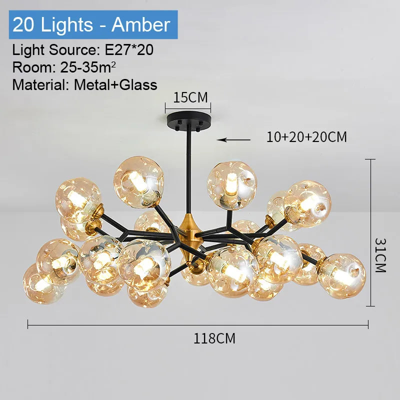lustre led moderne sphères translucides noir doré bubble light semi encastrée(touches)