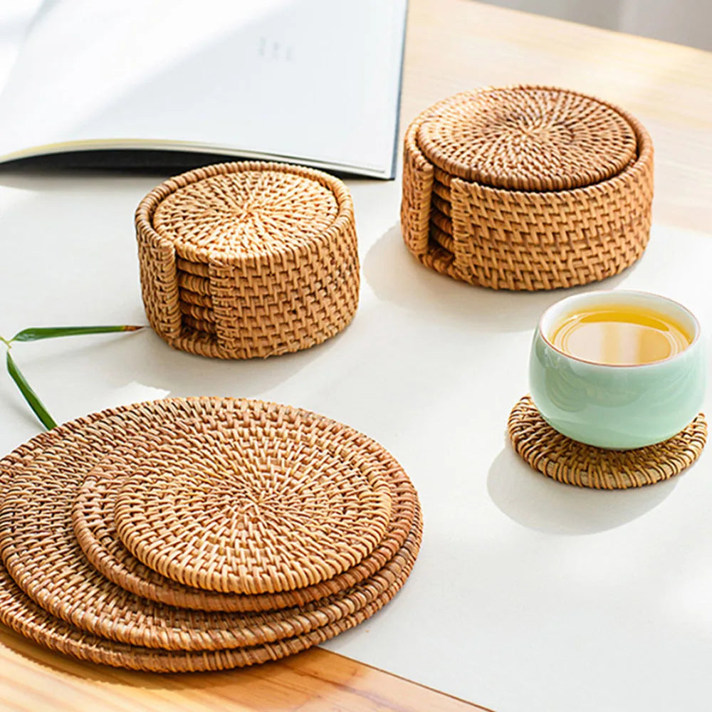 coasters tressés naturels rustiques différents 8cm 10cm 13cm 16cm respectueux environnement