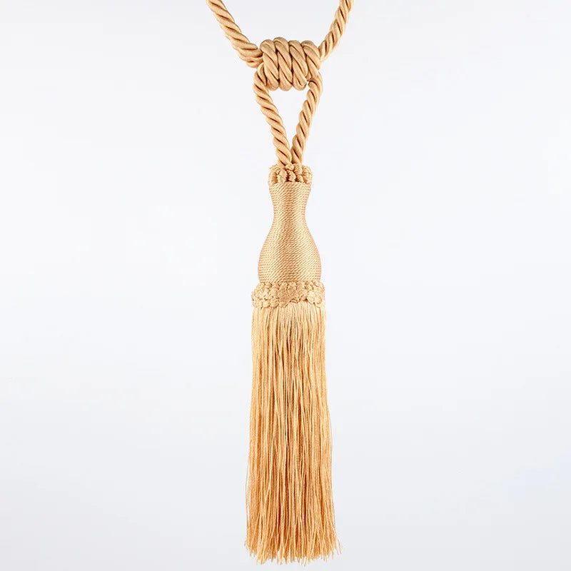 accessoires rideau attaches pompons franges tressage corde beige doré blanc cassé bohème classique