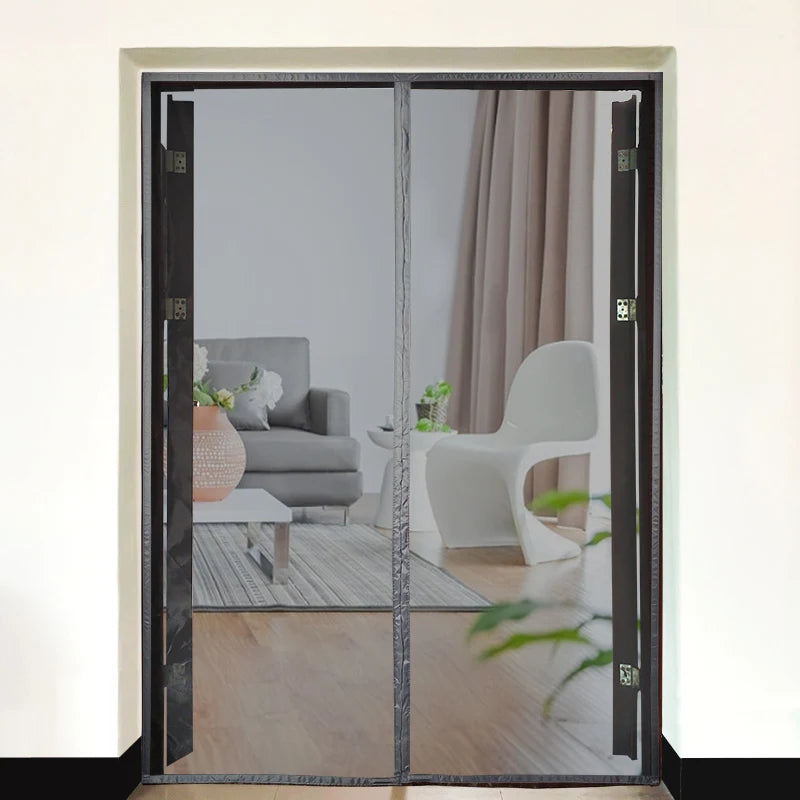 rideau porte magnétique gris marron maille fine doublure velours adhésif velcro moderne facile
