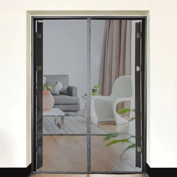 rideau porte magnétique gris marron maille fine doublure velours adhésif velcro moderne facile