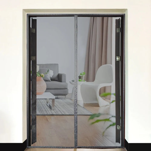 rideau porte magnétique gris marron maille fine doublure velours adhésif velcro moderne facile