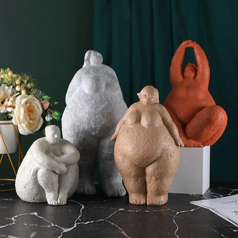Sculptures humaines résine abstraction féminine gris beige orange contemporain minimaliste decoration intérieure arrival