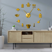 horloge murale décorative ustensiles cuisine or noir argent éléments détachables moderne assemblage fixations adhésives