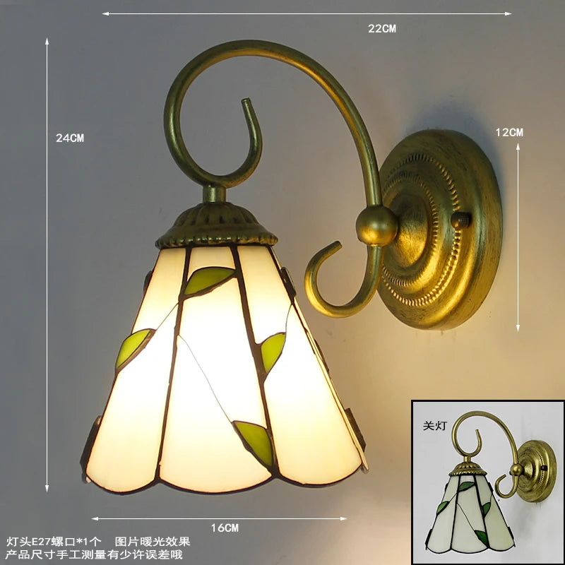 Applique murale Tiffany fleur stylisée or jaune vert blanc bleu chambre salle manger led
