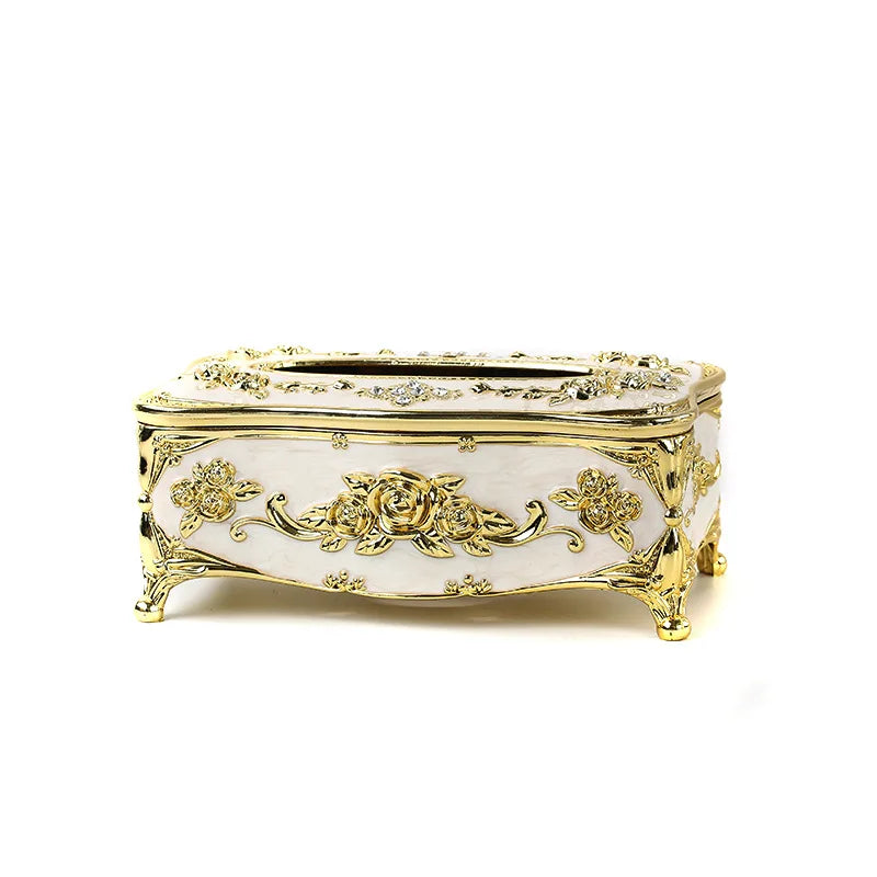 boîte mouchoirs ornements floraux strass blanc or rouge