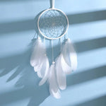attrape rêves traditionnel plumes bois blanc rose violet bleuclair fil suspension