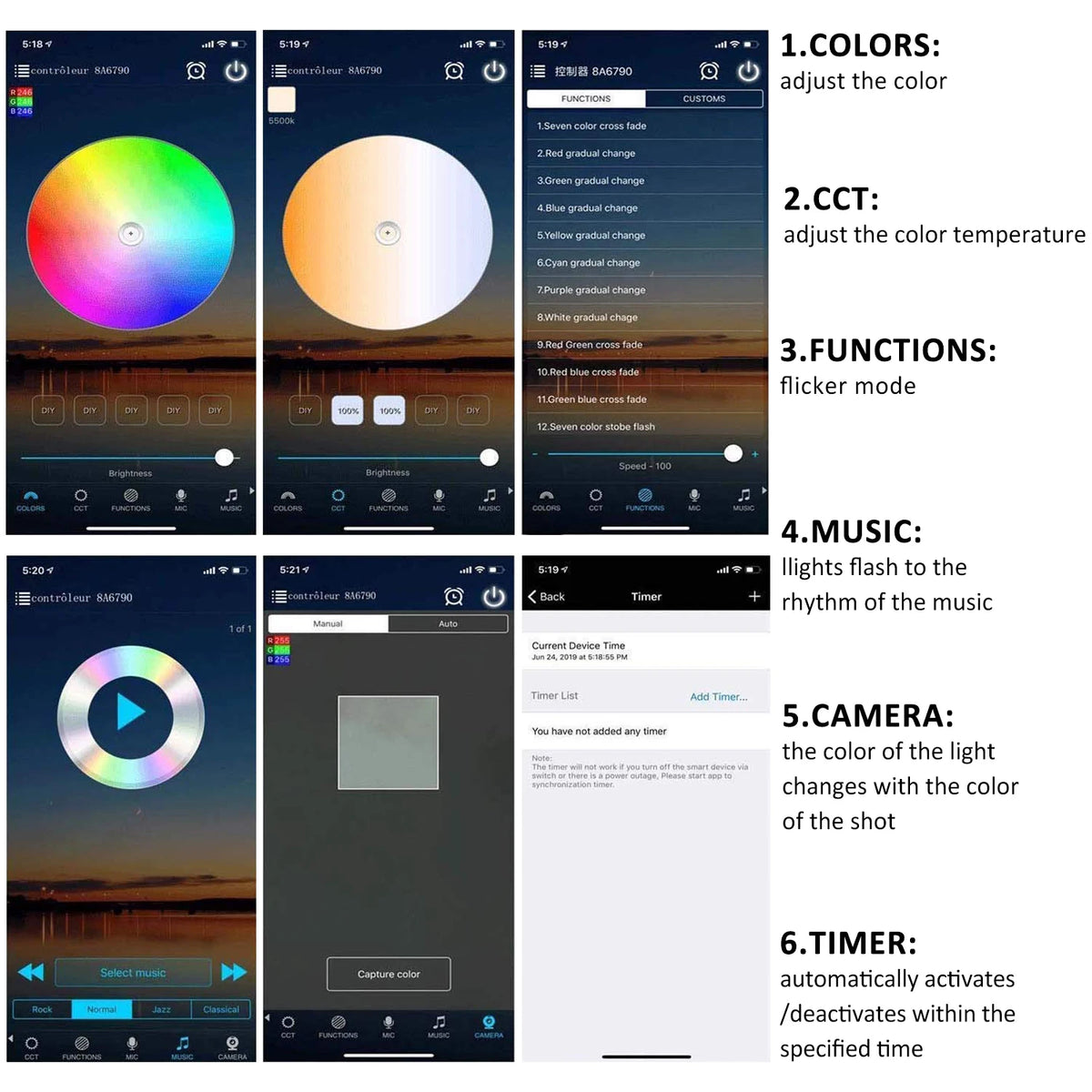 spots led noirs ip67 modernes application mobile contrôlabilité wifi rgb étanches