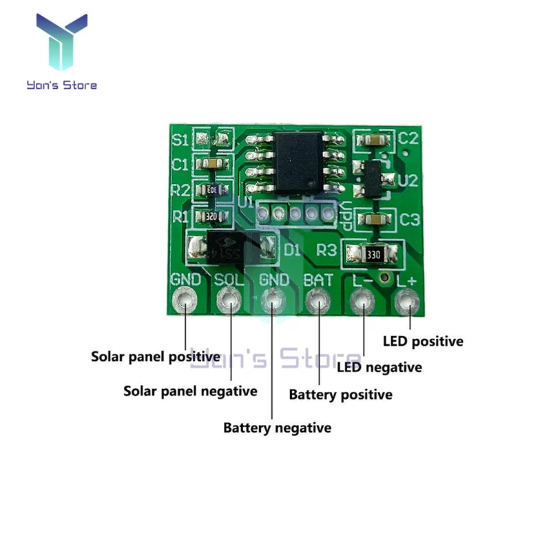 contrôleur lampe solaire circuit imprimé vert électronique composants condensateurs résistances diodes synchronisation lumière éclairage