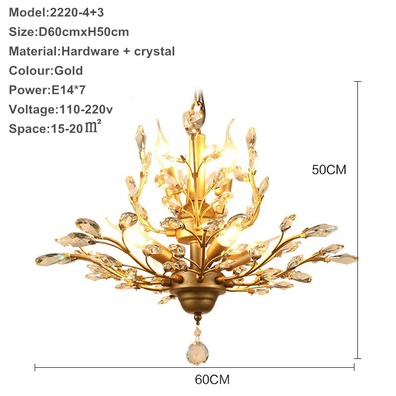 lustre moderne branches cristal chrome doré éclairage intérieur salon chambre boutique
