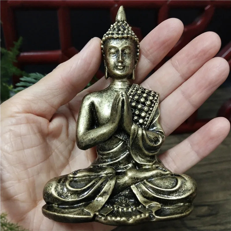 statue bouddha dorée détaillée classique traditionnel ornement feng shui maison artisanat résine