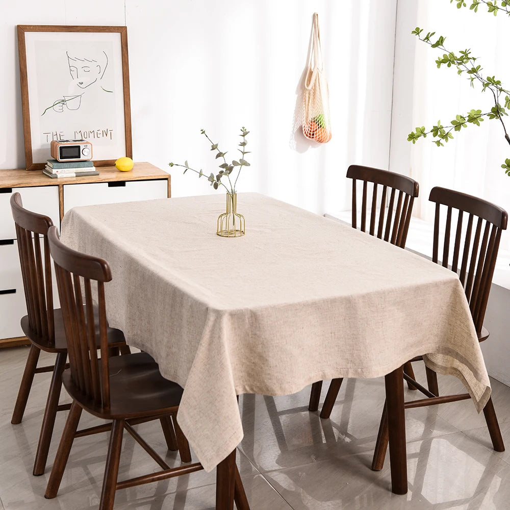 serviettes table coton lin beige blanc bordure brodée classique rustique set tailles