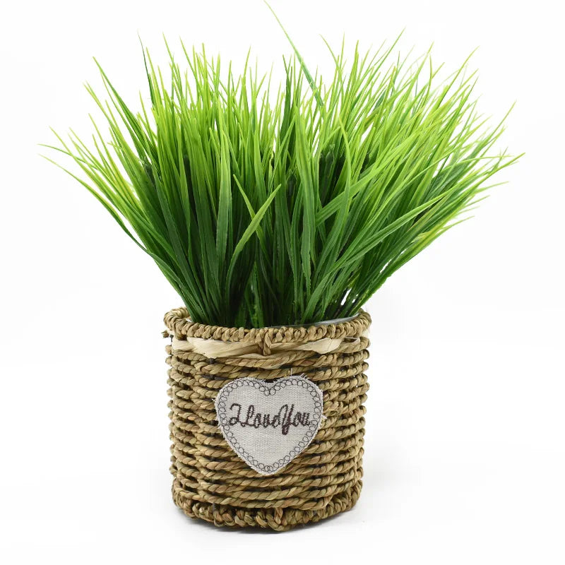 plantes artificielles herbe fine fleurs rouges pot tressé extérieur décoration maison festive rustic
