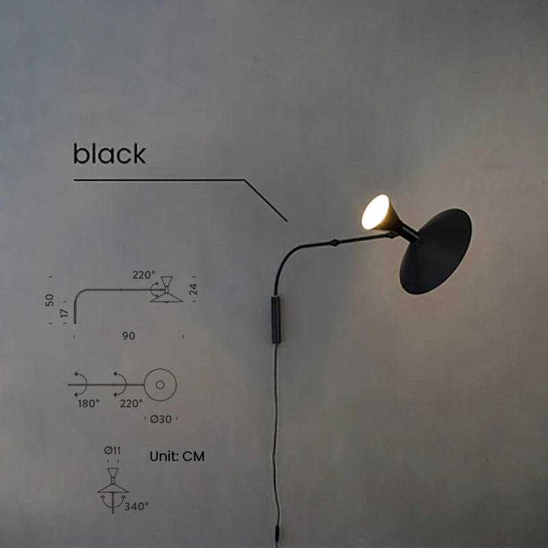 lampe murale bras articulé mid century gris blanc noir