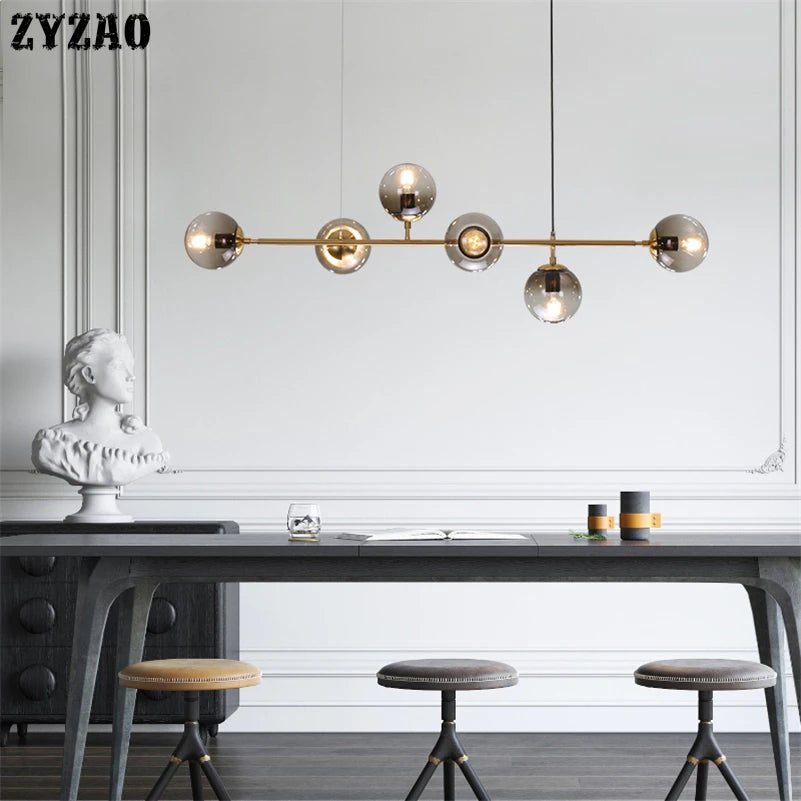Suspension lumineuse moderne or transparent boules sphériques éclairage intérieur scandinave