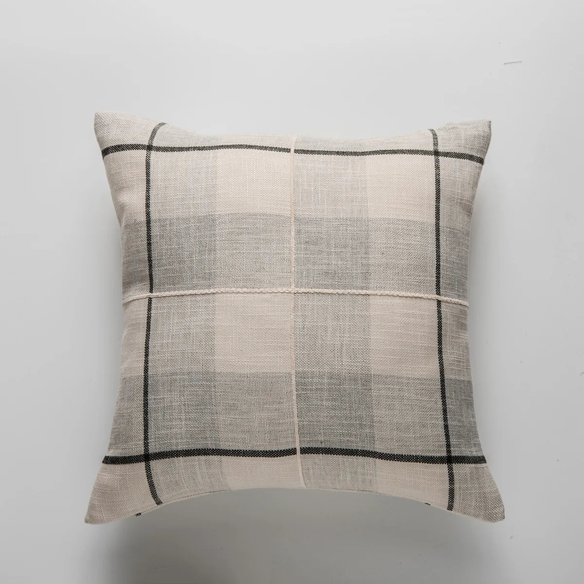 coussin carré coton lin 60x60cm motif carreaux moderne beige gris décoratif
