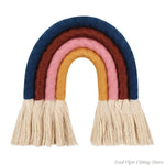 décoration murale arc ciel tissé franges boho chic marron beige bleu marine rose clair