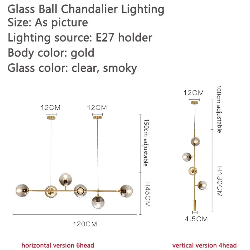Suspension lumineuse moderne or transparent boules sphériques éclairage intérieur scandinave