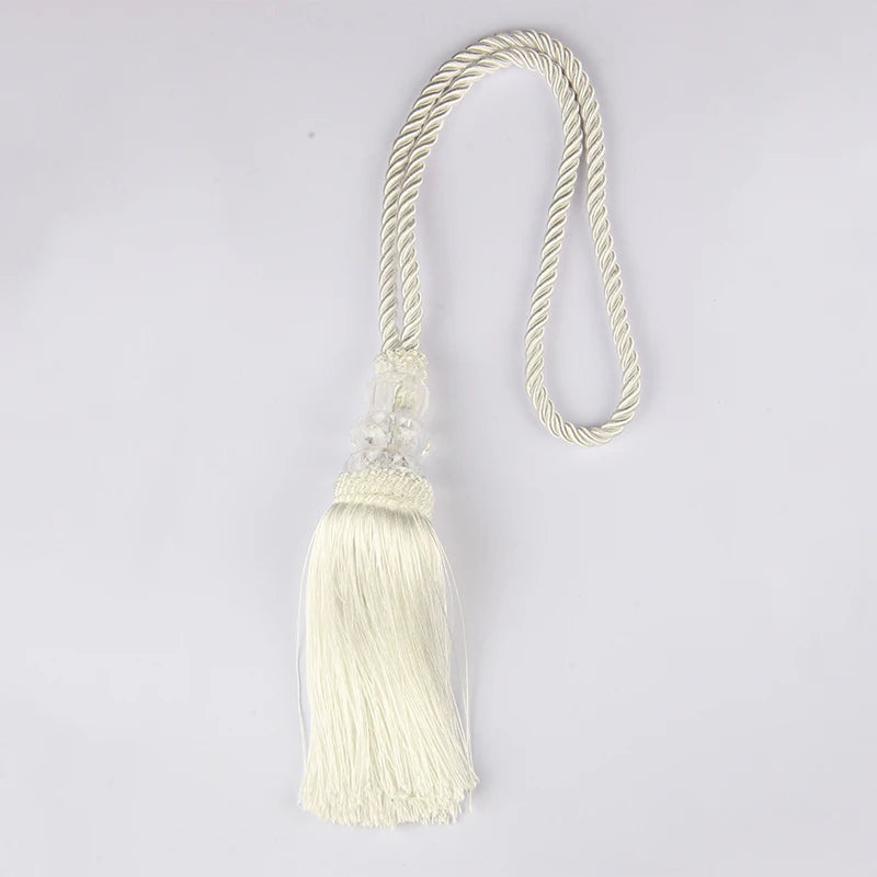 pompons rideau doré noir blanc élégants tissu fin transparentes 58cm longueur total 15cm largeur