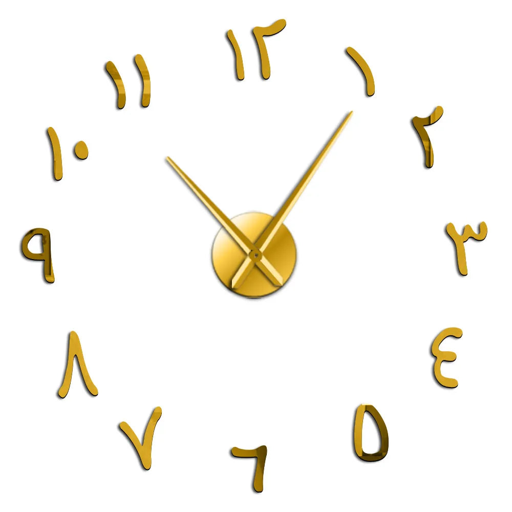 horloge murale moderne chiffres arabes acrylique argent doré noir autocollants grande taille