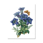 Un bouquet de fleurs bleues et vertes dans un style vintage.