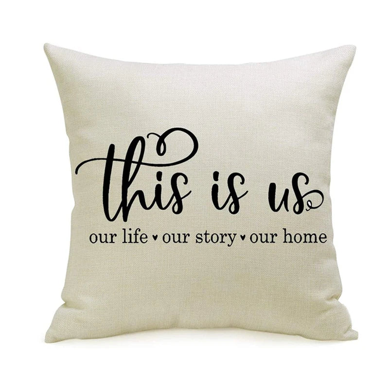 coussin carré imprimé lettres décoration intérieure maison salon chambre 45x45cm this is us