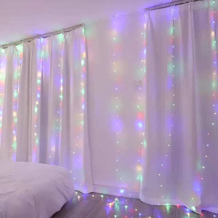 guirlande lumineuse rideau led decoration noel maison salon blanc multicolore telecommande usb