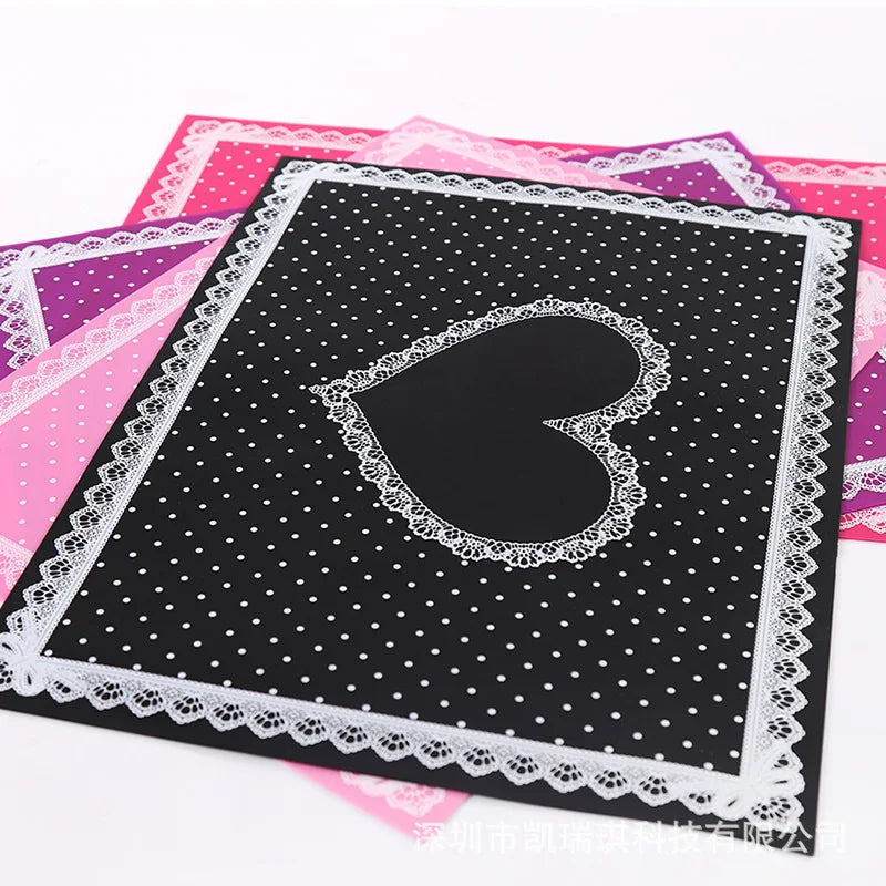 serviettes silicone points blancs noir rose bordure dentelle nail art classique coeurs pliableswasher resistant