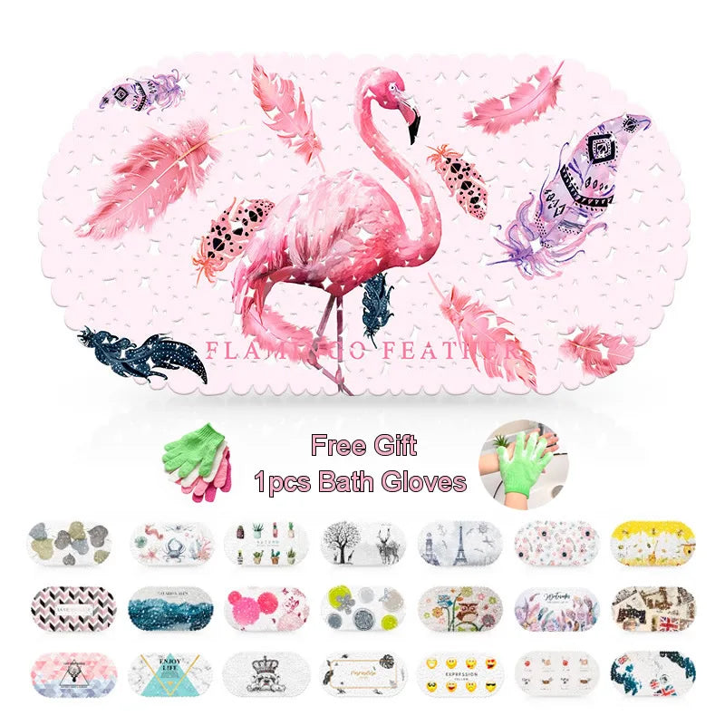 tapis bain antidérapant pvc ventouse motif flamant rose salle bain enfant décoratif