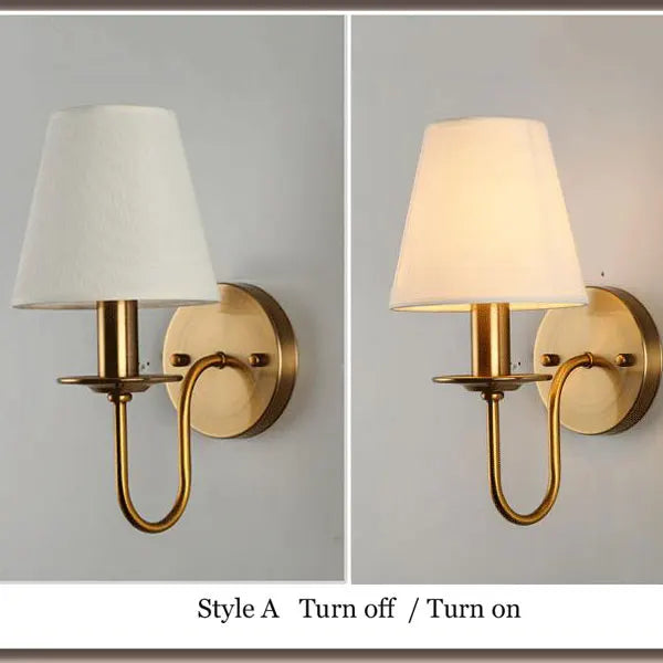 lampe murale moderne or blanc tissu fin abat jour E14 minimaliste entrée salle bain