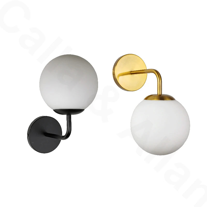 applique murale led moderne sphère verre gravée noir doré chambre salon cuisine 150mm 200mm
