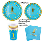 assiettes bleu clair anniversaire 1er anniversaire doré festif serviettes gobelets napkin tablecloth set festivités