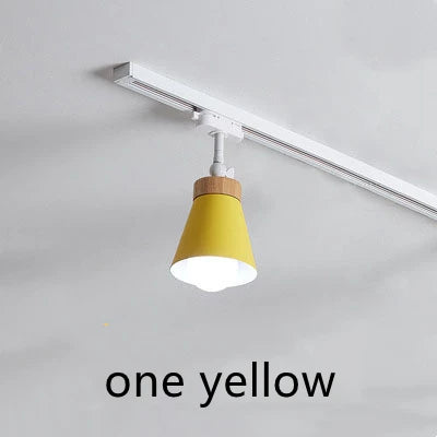 Spot lumineux moderne conique bois métal blanc noir gris vert jaune rose tringle