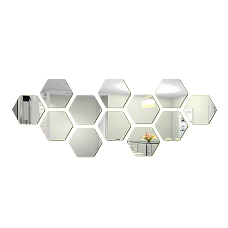 miroirs hexagonnels acrylique adhésifs modernes décoration murale minimaliste gris noir jaune bleu