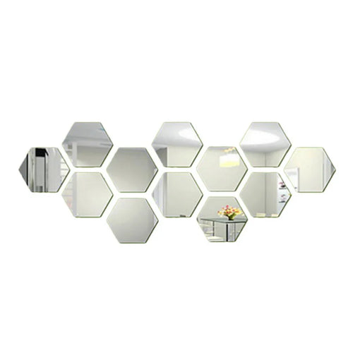 miroirs hexagonnels acrylique adhésifs modernes décoration murale minimaliste gris noir jaune bleu