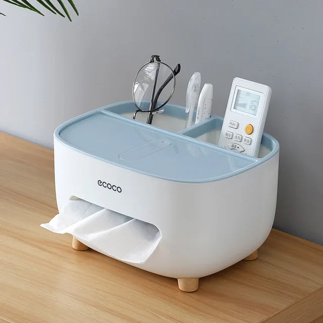 boîte mouchoirs multifonctionnelle blanc moderne rangement compartiments réutilisables respectueux environnement minimaliste pieds simples